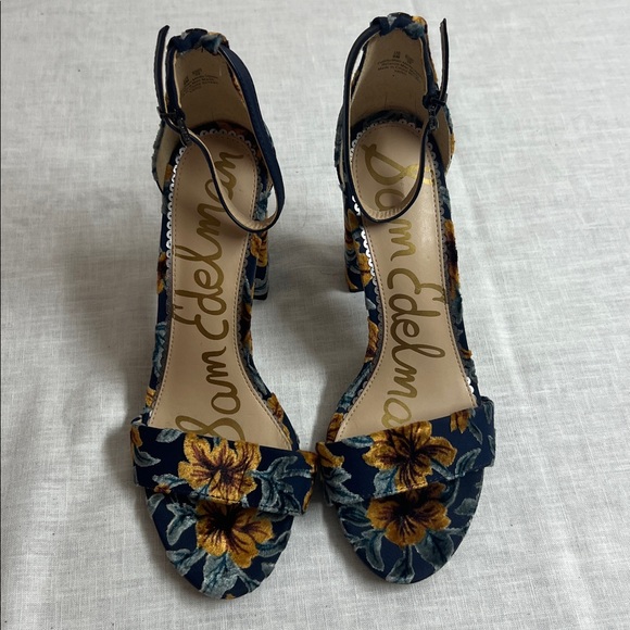 🌞 Sam Edelman Yaro Funky Boho Block Heel Blue & Orange Floral women size 9